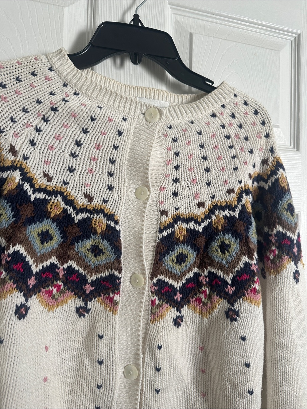 Vintage Capezio Cream Fair Isle Button Cardigan with Multicolor Yoke - Picture 2 of 8